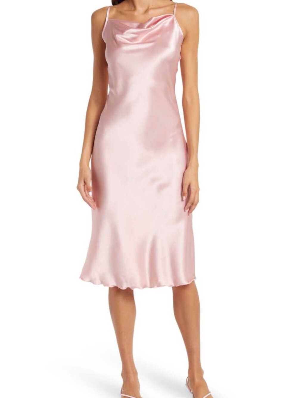 Bebe Pink Satin Cowl Neck Dress